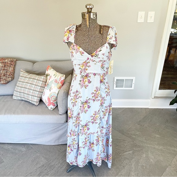 Rewind Dresses & Skirts - XS. S blue, pink and yellow floral print bohemian backless highlow dress